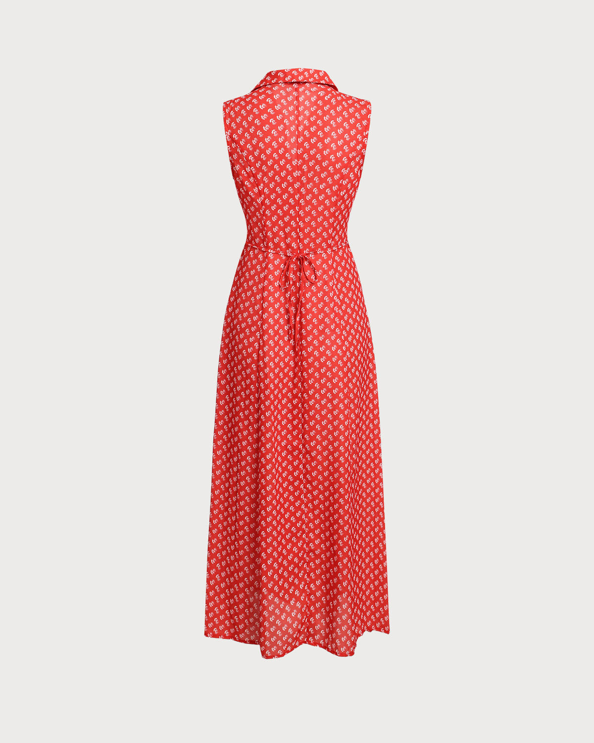 Red Floral Button Sleeveless Maxi Dress