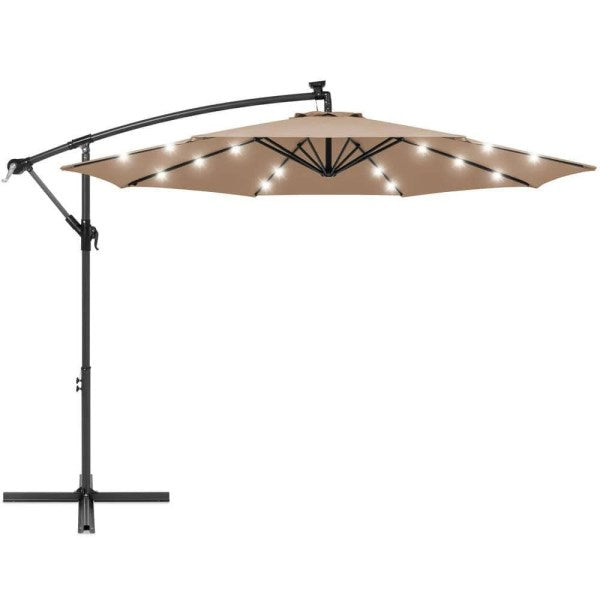 Best Choice Products 10ft Solar LED Offset Hanging Outdoor Market Patio Umbrella Easy Tilt Adjustment - Tan