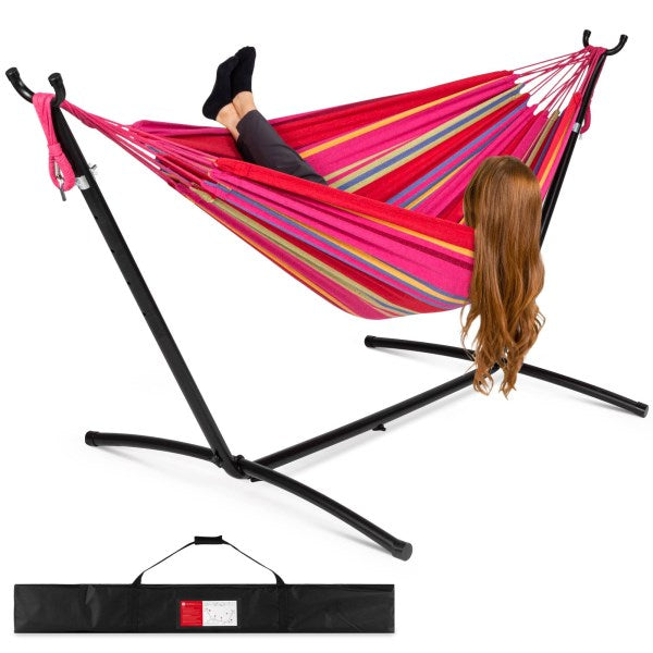 Best Choice Products 2-Person Brazilian-Style Cotton Double Hammock with Stand Set Carrying Bag - Paradise