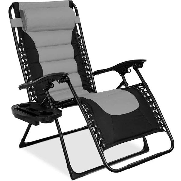 Best Choice Products Oversized Padded Zero Gravity Chair, Folding Outdoor Patio Recliner Headrest, Side Tray - Gray