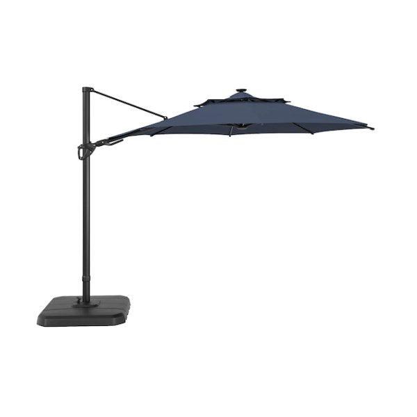 Allen + Roth 11-ft Blue Solar Powered Crank Offset Patio Umbrella with Base URM819003J-3