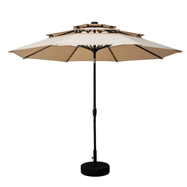 Ainfox Patio Umbrella with Lights 10ft 3 Tiers Outdoor Umbrella Without Base - Blue