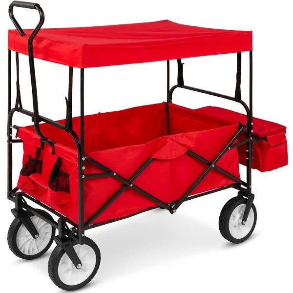Best Choice Products Collapsible Utility Wagon Beach Cart with Canopy, Red