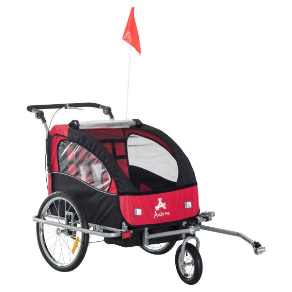 Aosom Elite II 3in1 Double Child Bike Trailer and Stroller - Red / Black