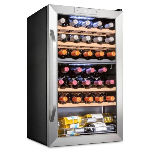 Ivation 33 Bottle Dual Zone Wine Cooler Refrigerator lock | Large Freestanding Wine cellar for Red, White, Champagne & Sparkling Wine | 41f-64f