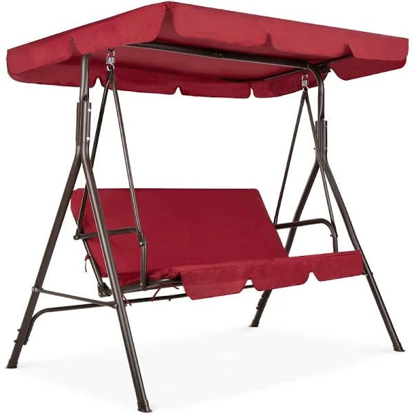 Best Choice Products 2-Person Outdoor Large Convertible Canopy Swing Glider Chair Removable Cushions, Burgundy