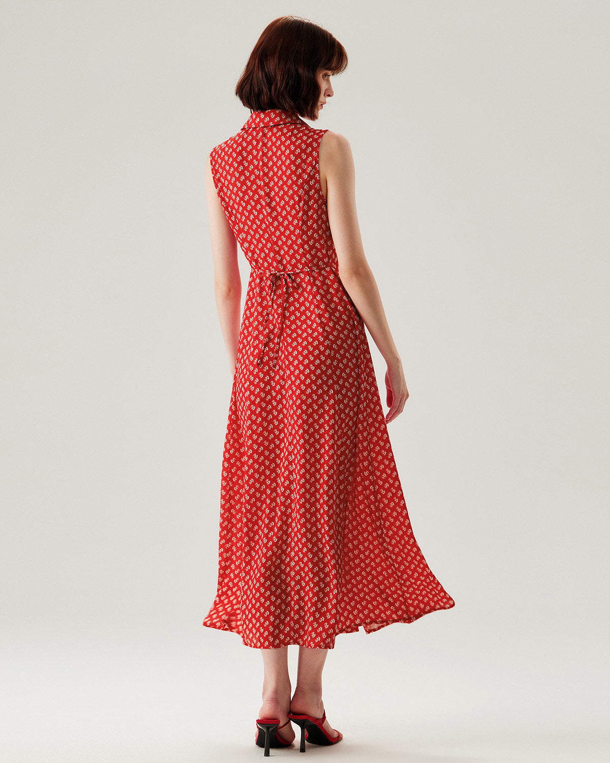 Red Floral Button Sleeveless Maxi Dress
