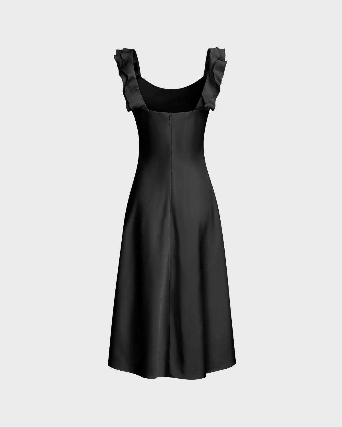 Black Ruffle Square Neck Slip Midi Dress
