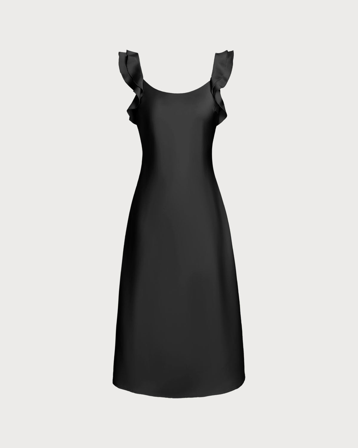 Black Ruffle Square Neck Slip Midi Dress