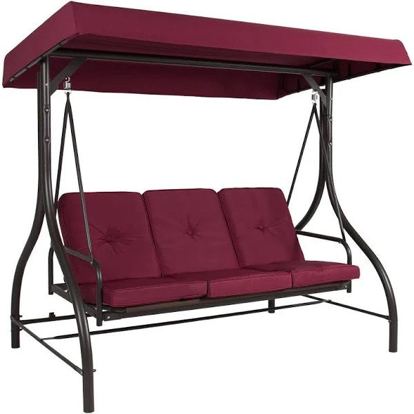Best Choice Products 3-Seat Converting Outdoor Swing with Canopy, Burgundy