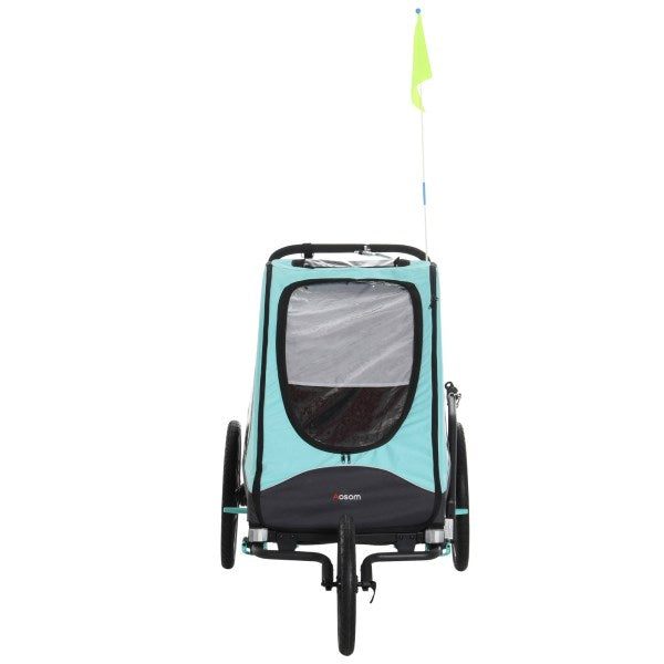 Aosom 3-in-1 Folding Child Bike Trailer Jogging & Baby Stroller with Shock Absorbing Frame & Adjustable Handlebar Blue