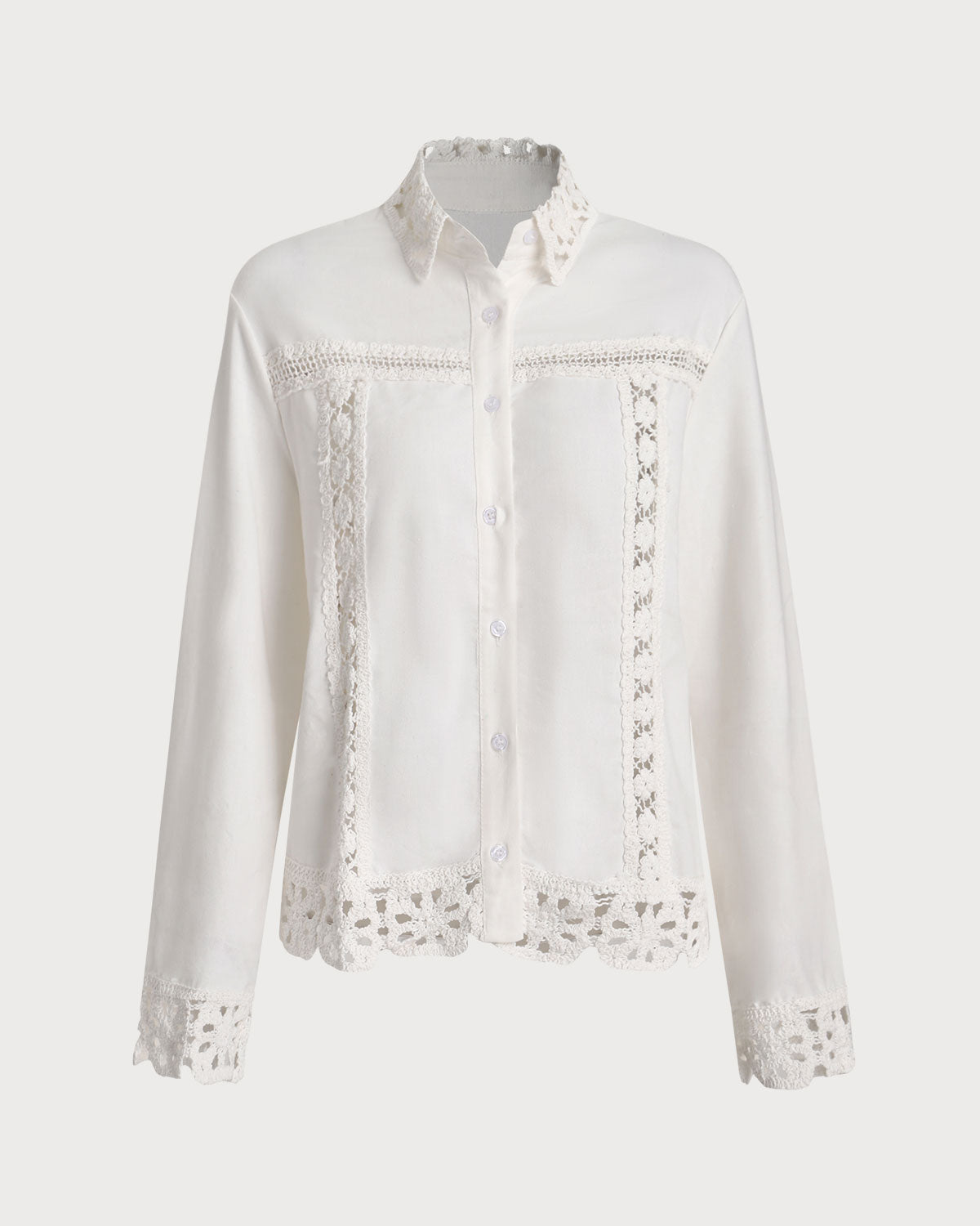 White Textured Crochet Shirt