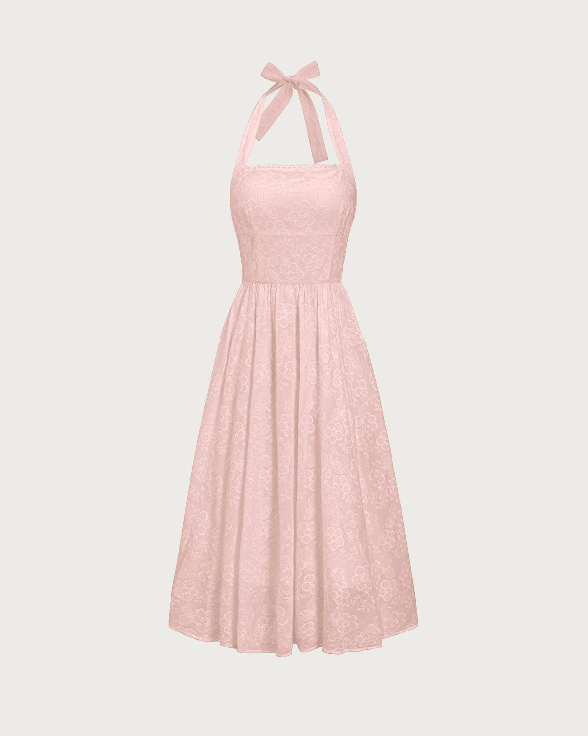 Pink Embroidery Halter Midi Dress