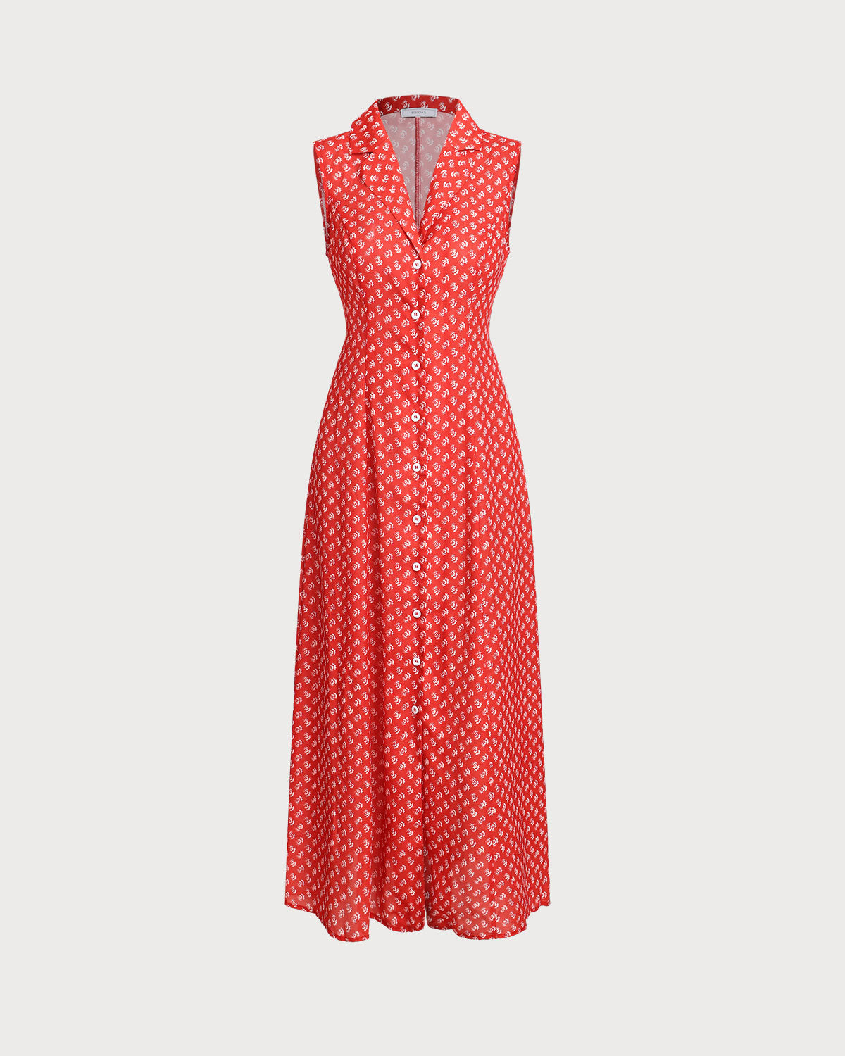Red Floral Button Sleeveless Maxi Dress