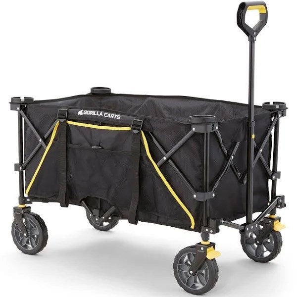 Gorilla Carts 7 Cu. ft. Collapsible Folding Outdoor Utility Wagon with Oversized Bed, Black