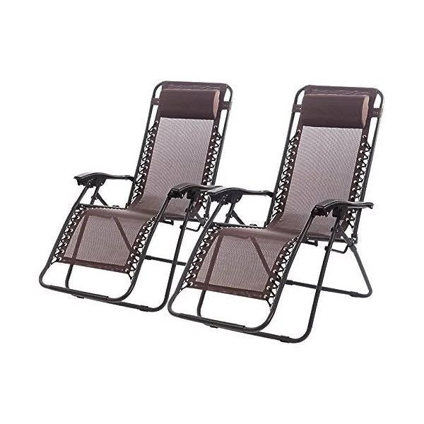 Fdw Set of 2 Zero Gravity Chairs Lounge Patio Chairs Outdoor Yard Beach Brown