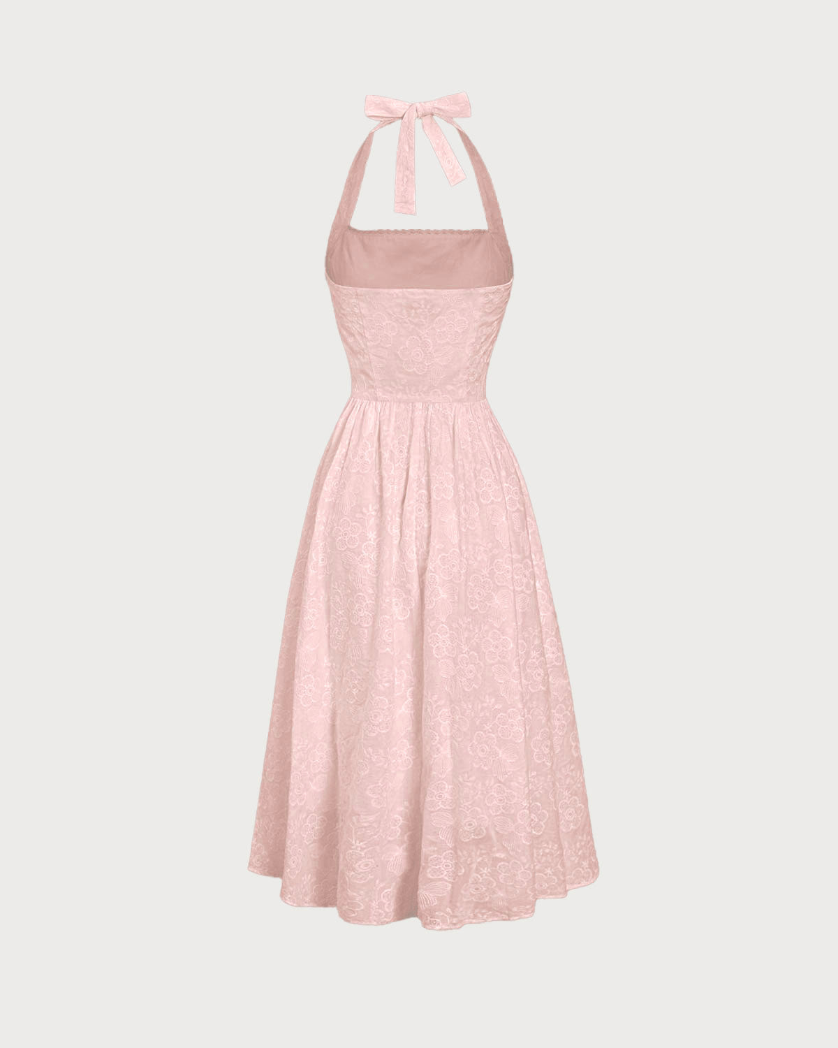 Pink Embroidery Halter Midi Dress