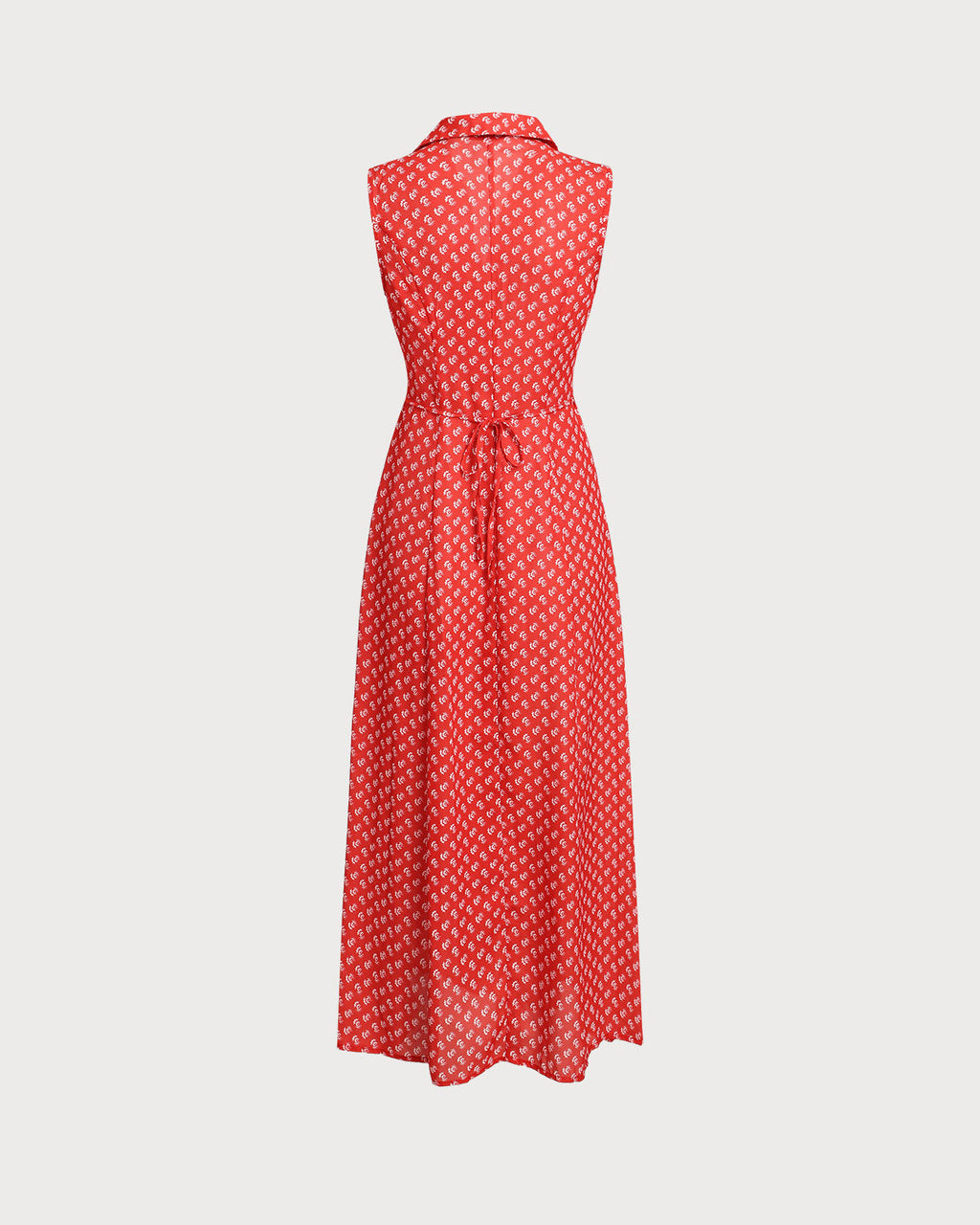 Red Floral Button Sleeveless Maxi Dress