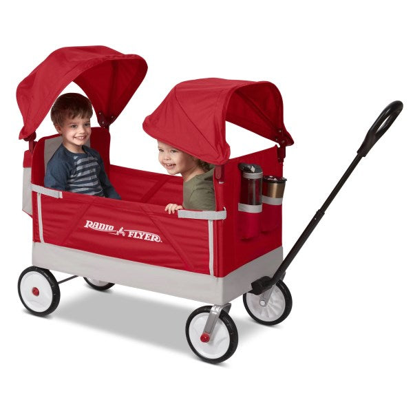Radio Flyer, Dual Canopy Family Wagon, Adjustable Canopies with Storage Bag, Red