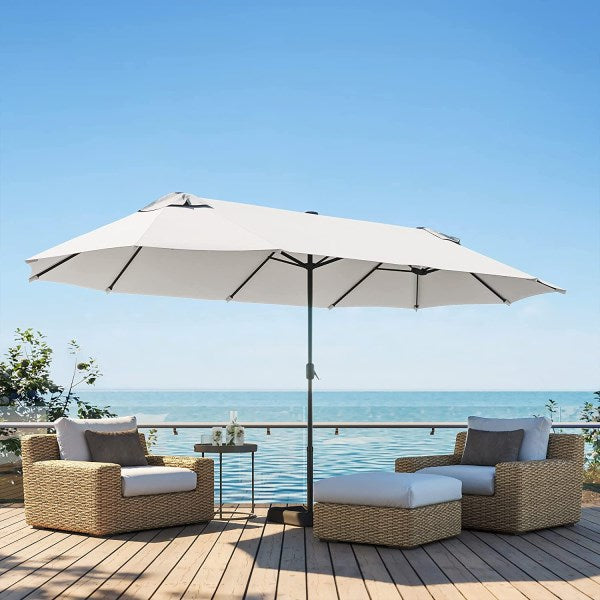 Belleze 15 ft Extra Large Outdoor Market Patio Umbrella Double-Sided Design with Crank, Cream, Size: Without Base, Red