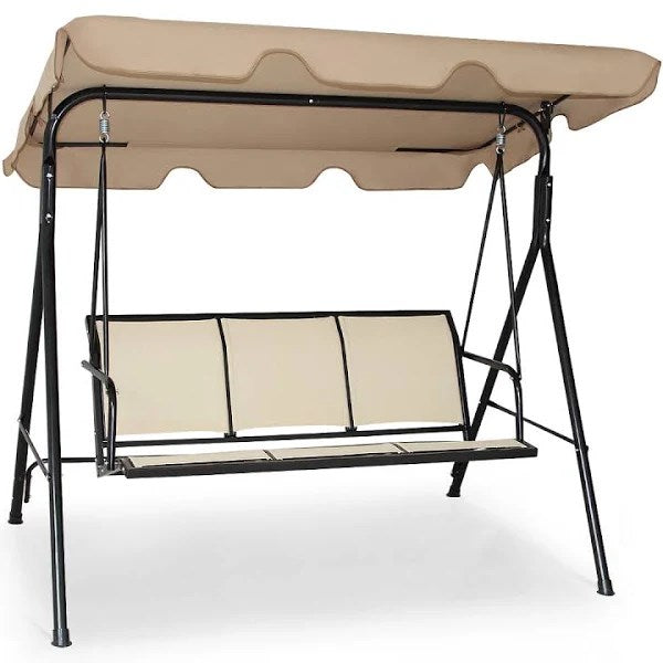 Costway Outdoor Patio Swing Canopy 3 Person Canopy Swing Chair Patio Hammock Brown