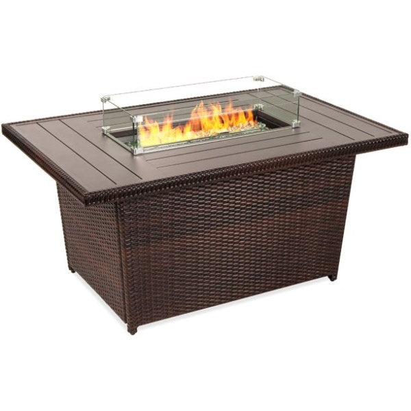 Best Choice Products 52in Wicker Propane Gas Fire Pit Table 50,000 BTU Glass Wind Guard, Tank Holder, Cover - Brown