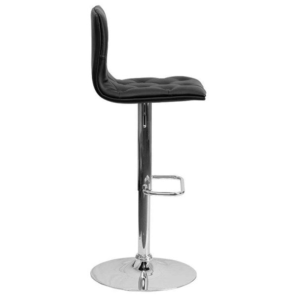 Flash Furniture Tufted Vinyl Adjustable Height Bar Stool with Base, Black/Chrome