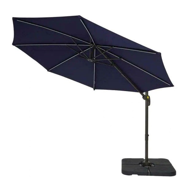JOYESERY 10 ft. Solar LED Cantilever Patio Umbrella with Cross Base, Outdoor Offset Hanging 360 in Navy Blue