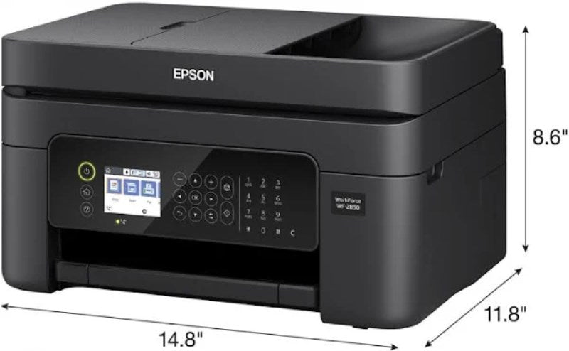 Epson WorkForce WF-2850 All-in-One Wireless Color Inkjet Printer, Black - Print Scan Copy Fax - 10 ppm, 5760 x 1440 dpi, 8.5 x 14, Auto 2-Sided