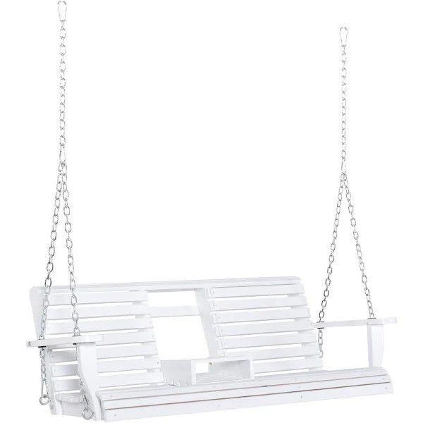 Outsunny 3-Seater Wooden Porch Swing Bench with Folding Coffee Table Durable PU Coating Chains Included White