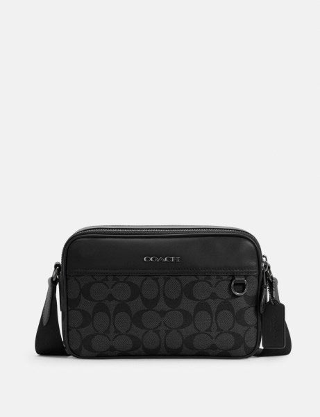 Coach Men s Houston Flight Bag in Signature Canvas Black Antique/Tan