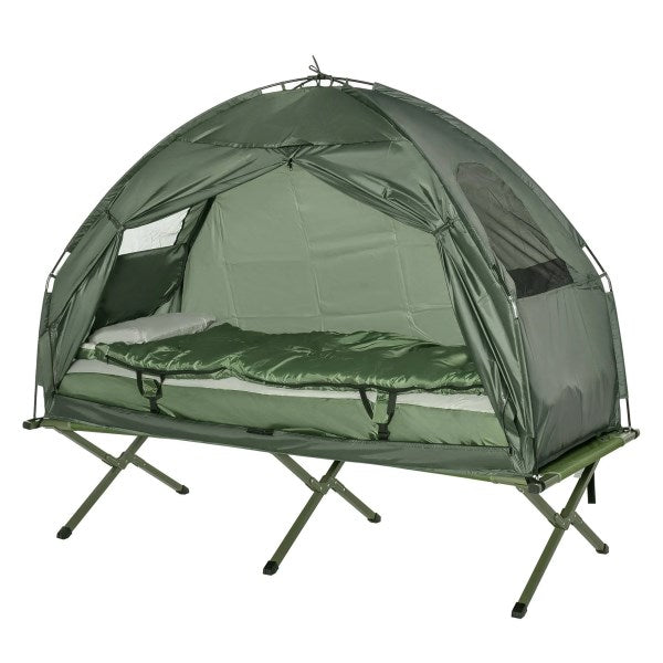 Outsunny Compact Portable Pop-Up Tent / Camping Cot Air Mattress & Sleeping Bag