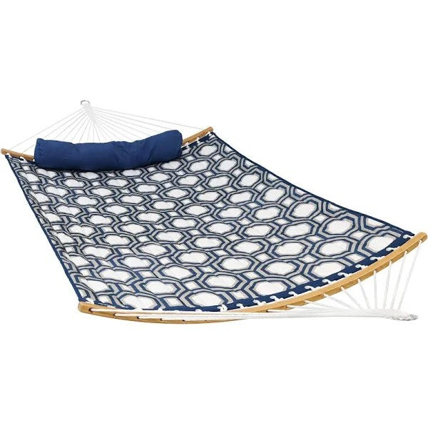 Sunnydaze Decor Quilted Hammock with Curved Spreader Bars Navy and Gray Octagon