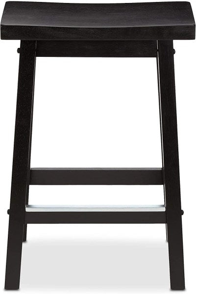 Classic Solid Wood Saddle-Seat Kitchen Counter Stool with Foot Plate 29 inch, Black, Set of 2