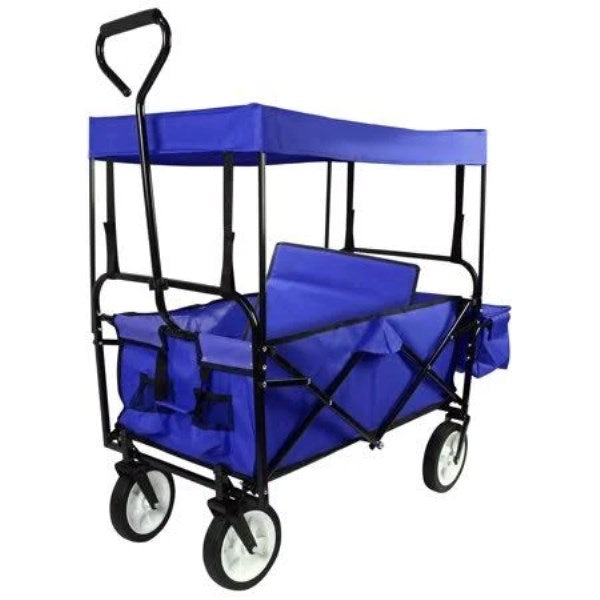 Geniqua Blue Utility Collapsible Folding Wagon Cart Canopy Garden Beach Toy Sport buggy, Size: 45