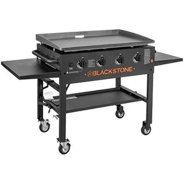 Blackstone New Version Cooking 4 Burner Flat Top Gas Grill Propane Fuelled Restaurant Grade Professional 36 Outdoor Griddle Station with Side Shelf