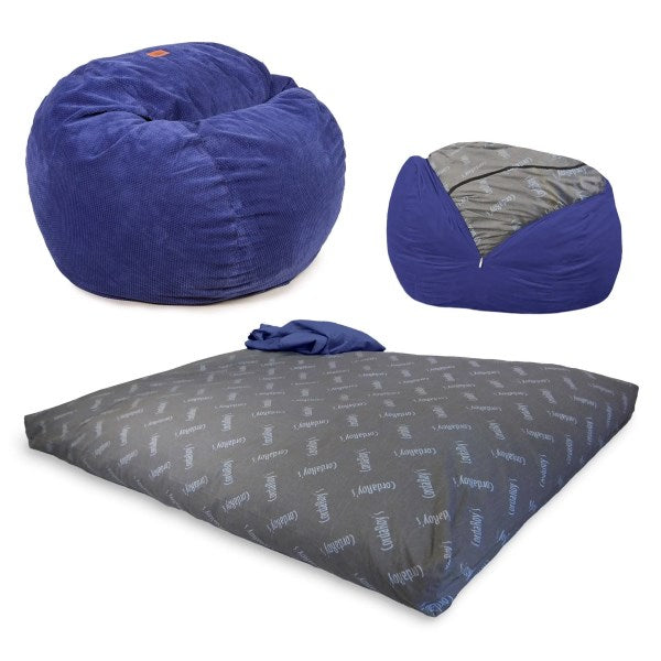CordaRoy s Convertible Bean Bag Chair & Queen Bed in Navy Chenille