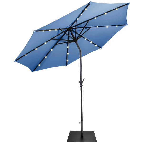 Costway 9ft Market Patio Umbrella Solar Lights & 40 lbs Steel Umbrella Stand