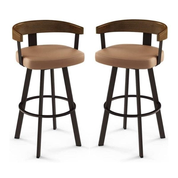 Drees Swivel Bar & Counter Stool Corrigan Studio Color: Caramel Faux Leather / Dark Brown Metal, Seat Height: Bar Stool (30 Seat Height)