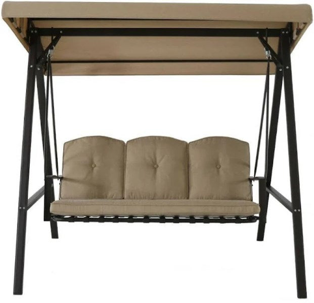 Hampton Bay Cunningham 3-Person Metal Outdoor Patio Swing with Canopy