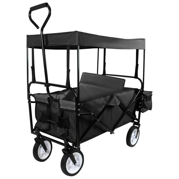Geniqua Black Utility Collapsible Folding Wagon Cart Canopy Garden Beach Toy Sport buggy, Size: 45