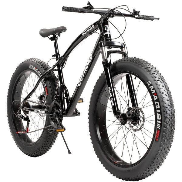 Max4out Fat Tire Mountain Bike 21 Speed Shimano Derailleur, with High Carbon Steel Frame, Double Disc Brake and Front Suspension Anti-Slip Bikes with