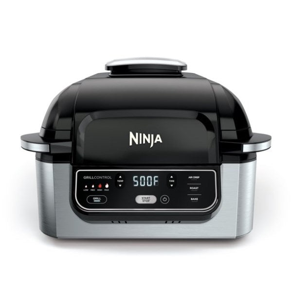 Ninja Foodi 4-in-1 Indoor Grill with 4-Quart Air Fryer with Roast, Bake, and Cyclonic Grilling Technology, Ag300, Black & Silver