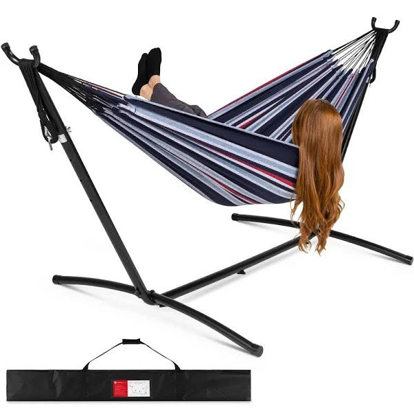 Best Choice Products 2-Person Brazilian-Style Cotton Double Hammock with Stand Set Carrying Bag - Abyss