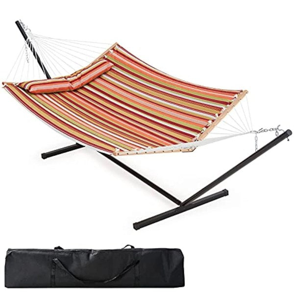 ECOTOUGE Double Hammock with Stand, 13ft, max450lbs(stand Heavy Duty, Portable Carrying Case, Detachable Pillow) for Outdoor