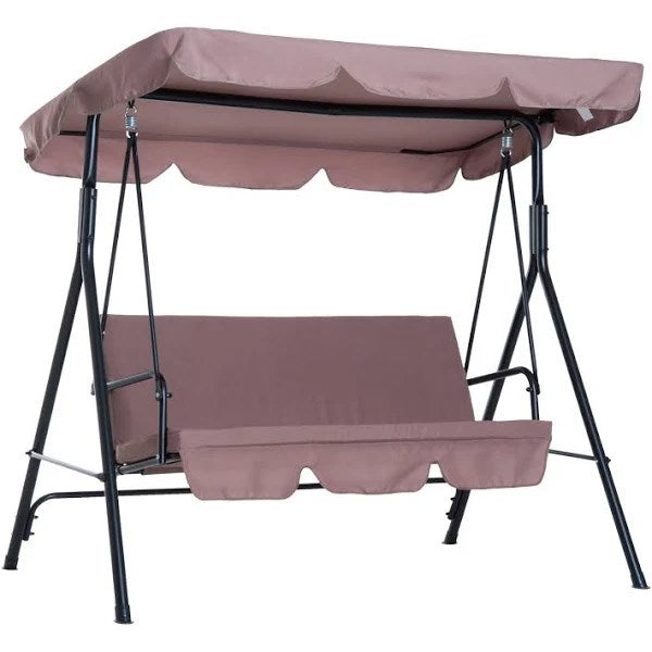 Outsunny Steel Outdoor Porch Swing Lounge Chair 3 Person with Top Canopy - Brown