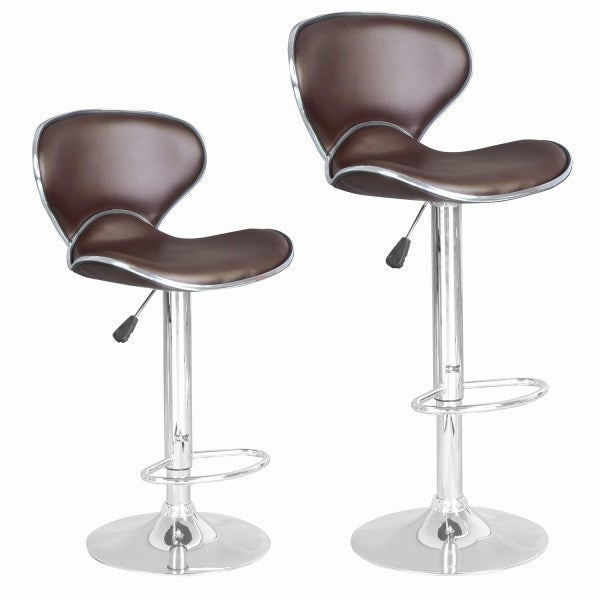 Modern Adjustable Synthetic Leather Swivel Bar Stool Brown Sets of 2