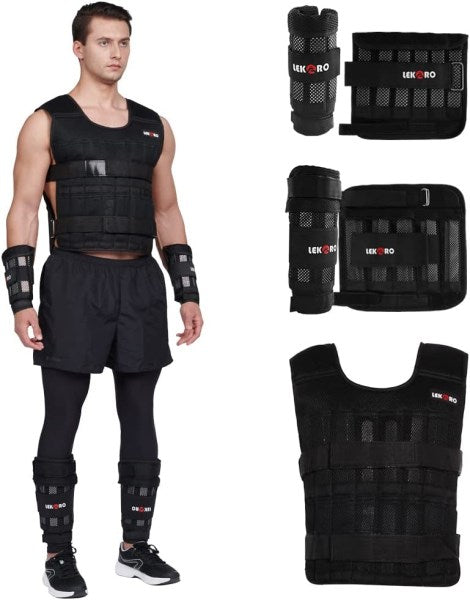 LEK RO Adjustable Weighted Vest 44lb Workout Weight Vest Training Fitness Weighted Jacket for Man Woman (Included 96 Steel Plates Weights)