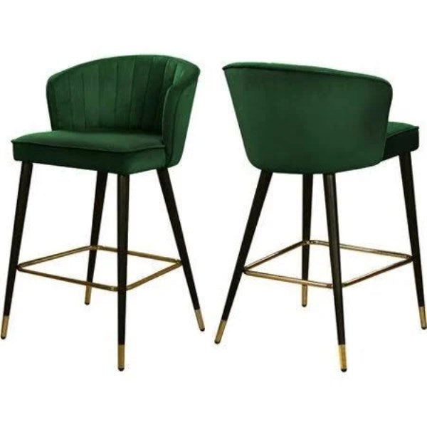 Mercury Row Stratton Velvet 28 Bar Stool Upholstery: Green
