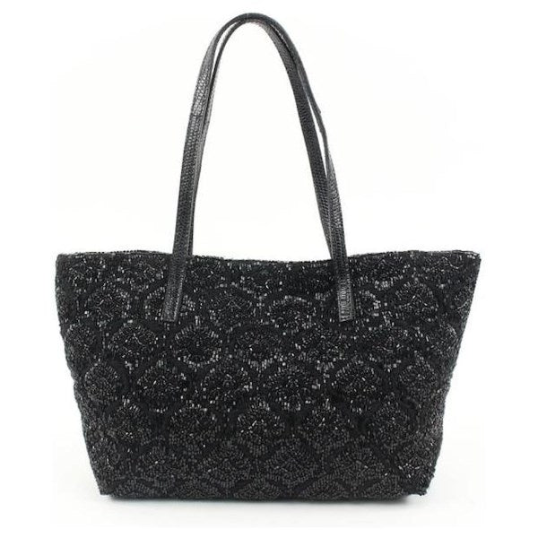 Fendi Black Sequin Beaded Roll Tote Shopper Bag S210F57